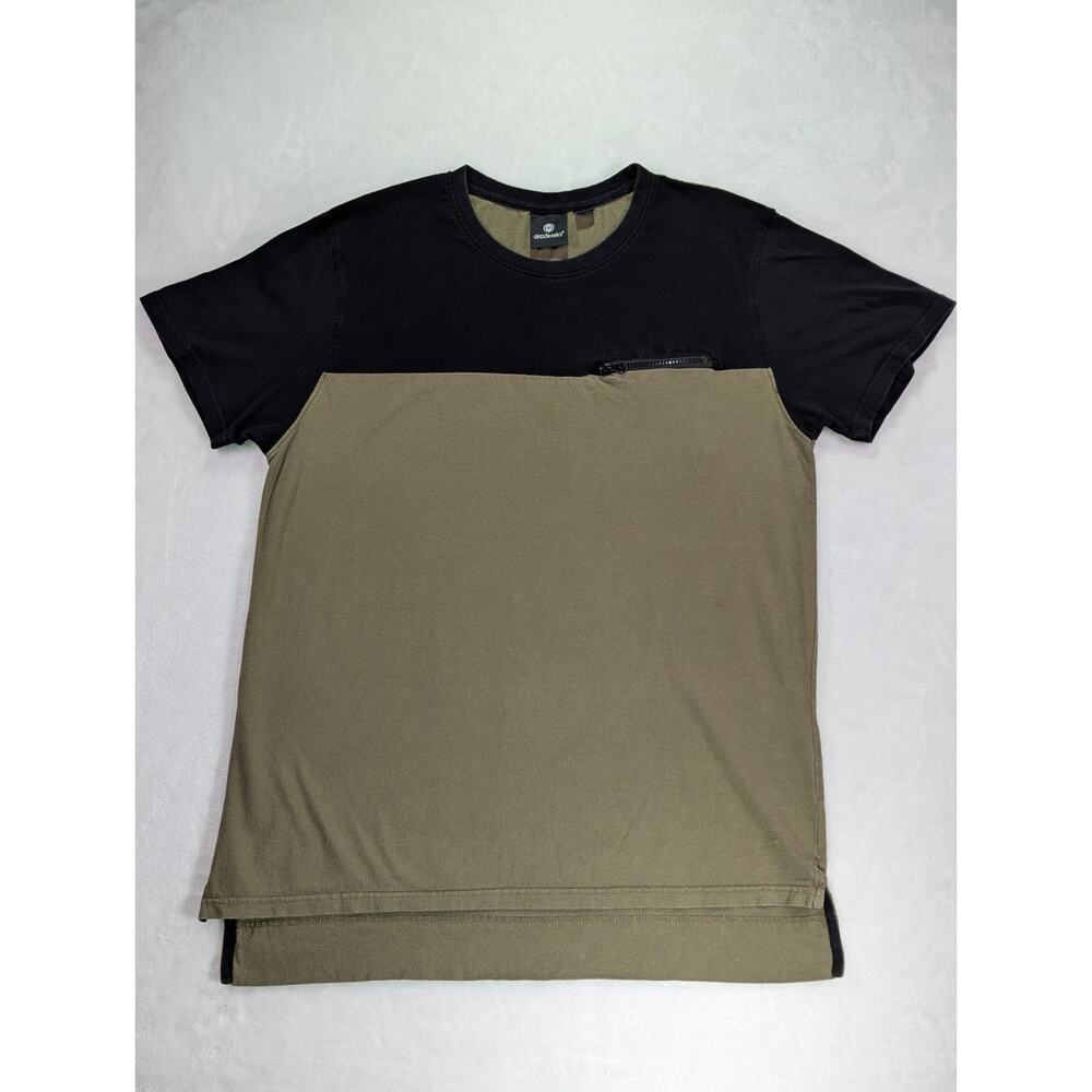 Akademiks XL Green Black Colorblock T-Shirt Zipper Chest Pocket Streetwear Mens